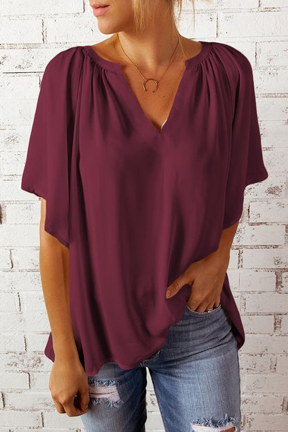 Gathered Detail Notched Neck Flutter Sleeve Top - More Colors! - In Style Chics Boutique LLC