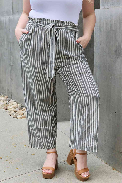 Heimish Find Your Path Full Size Paperbag Waist Striped Culotte Pants - In Style Chics Boutique LLC