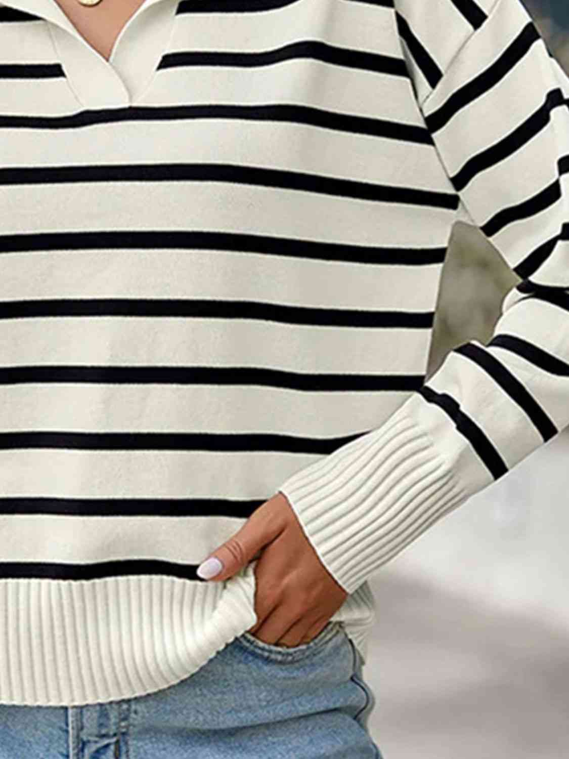 Striped Collared Neck Knit Top - In Style Chics Boutique LLC