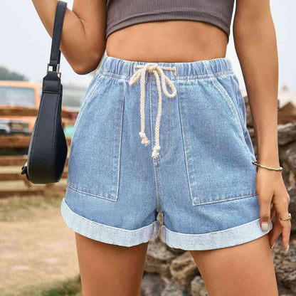 Drawstring High Waist Denim Shorts with Pockets - More Colors! - In Style Chics Boutique LLC