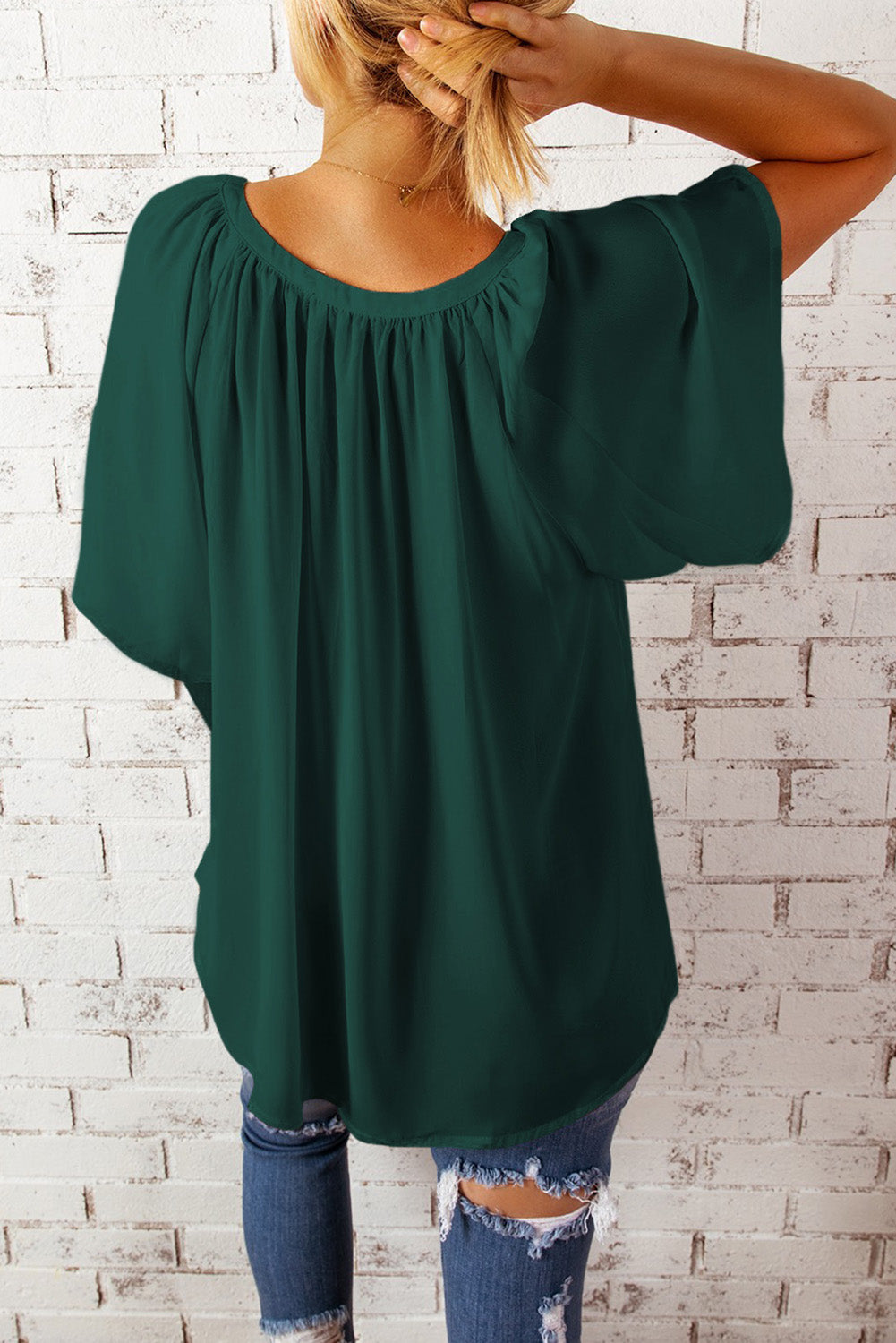 Gathered Detail Notched Neck Flutter Sleeve Top - More Colors! - In Style Chics Boutique LLC