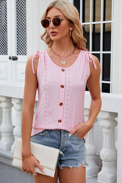 Eyelet Round Neck Wide Strap Tank More Colors! - In Style Chics Boutique LLC