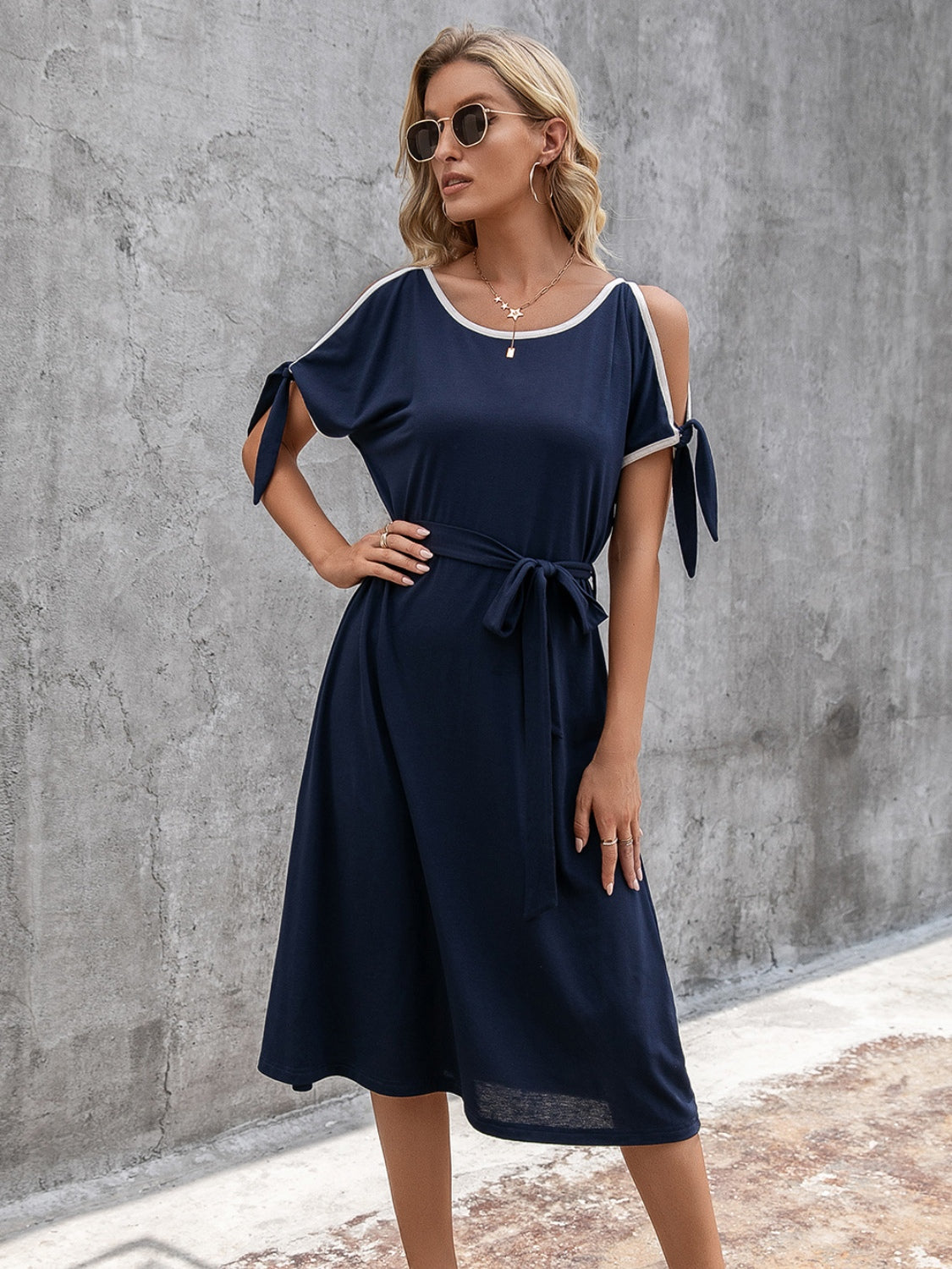 Round Neck Cold Shoulder Dress - In Style Chics Boutique LLC