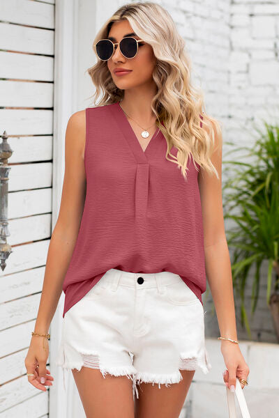 Texture V-Neck Sleeveless Top More Color Options - In Style Chics Boutique LLC