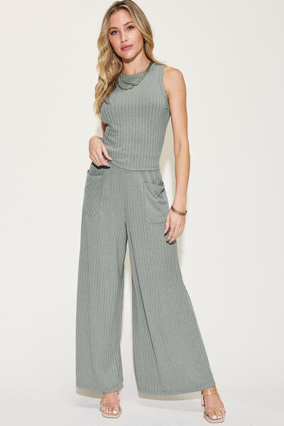 Basic Bae Full Size Ribbed Tank and Wide Leg Pants Set - More Colors! - In Style Chics Boutique LLC