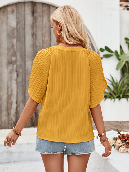 Notched Slit Half Sleeve Blouse More Colors! - In Style Chics Boutique LLC