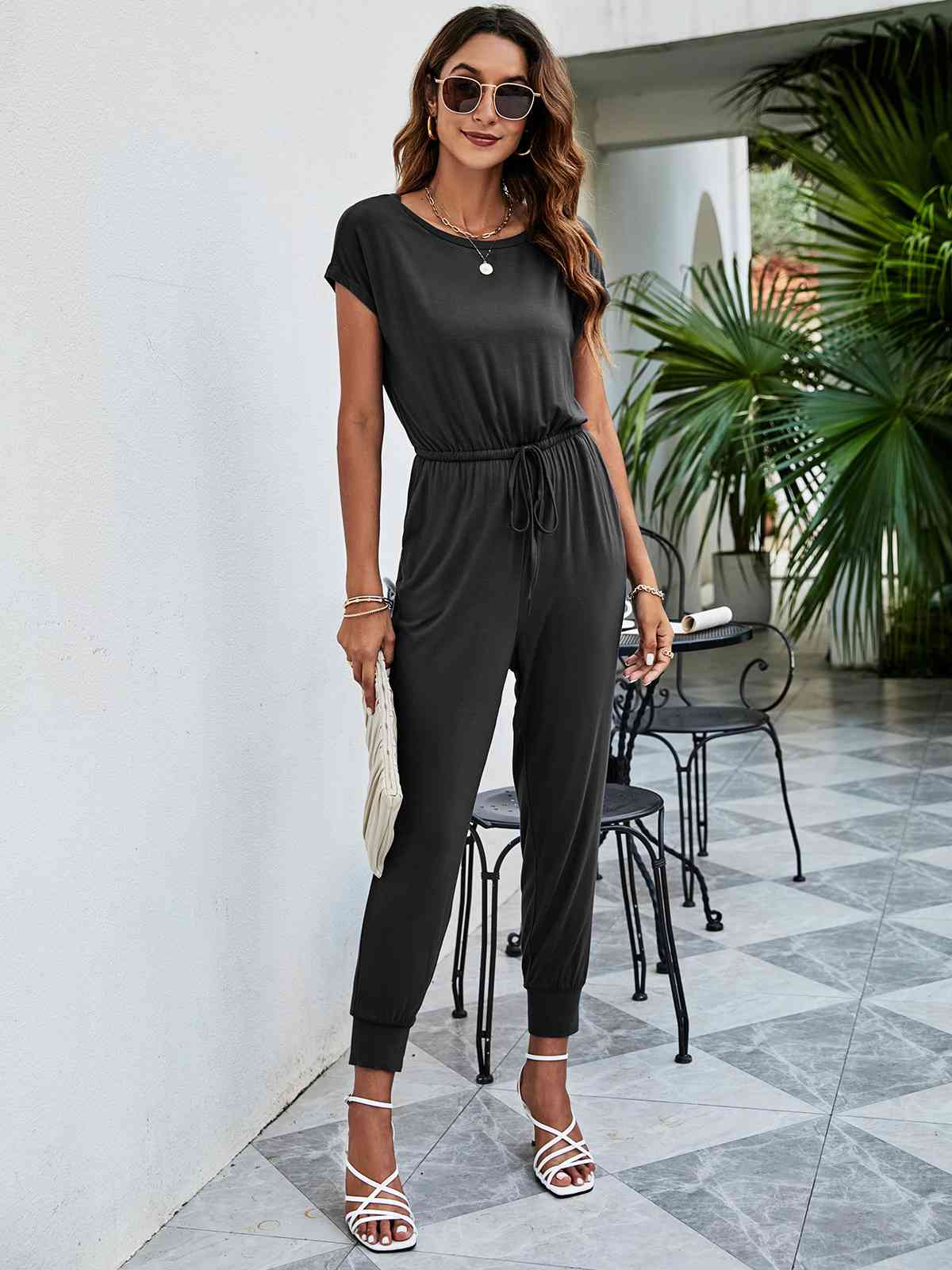 Drawstring Waist Short Sleeve Jogger Jumpsuit - More Colors! - In Style Chics Boutique LLC