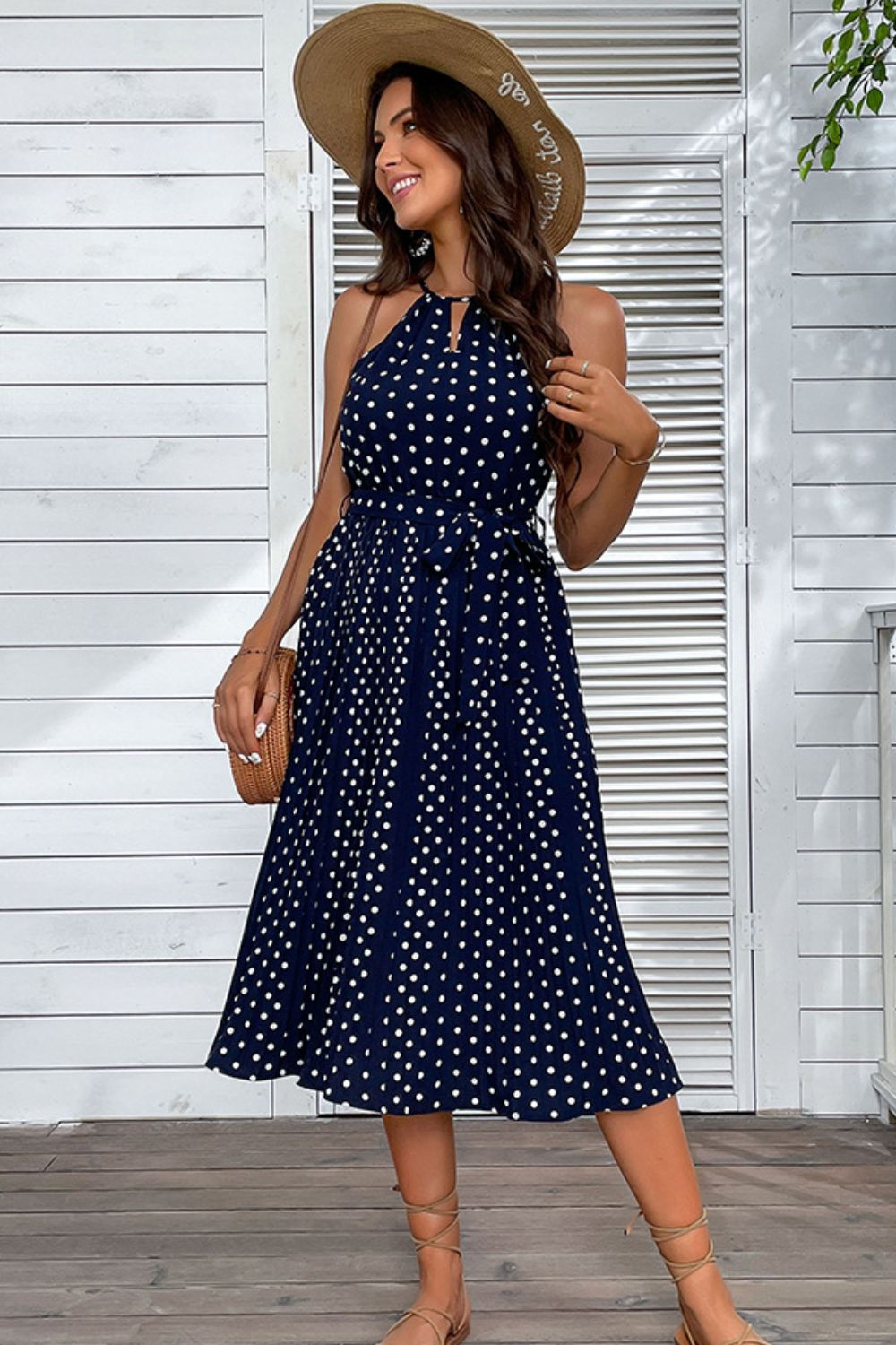 Polka Dot Tie-Waist Sleeveless Midi Dress - In Style Chics Boutique LLC