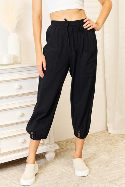 Double Take Decorative Button Cropped Pants - In Style Chics Boutique LLC