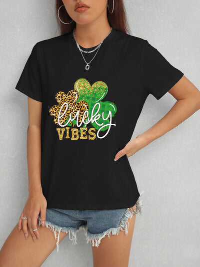 LUCKY VIBES Round Neck Short Sleeve T-Shirt - In Style Chics Boutique LLC