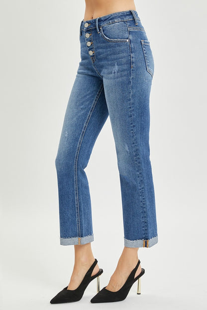 RISEN Full Size Button Fly Cropped Bootcut Jeans - In Style Chics Boutique LLC