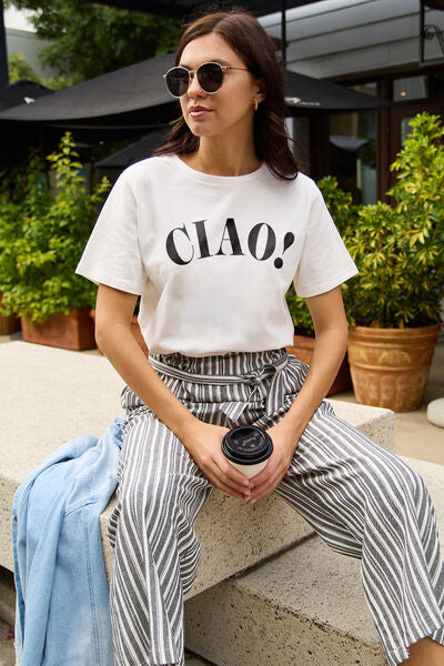 Simply Love Full Size CIAO Round Neck T-Shirt - In Style Chics Boutique LLC