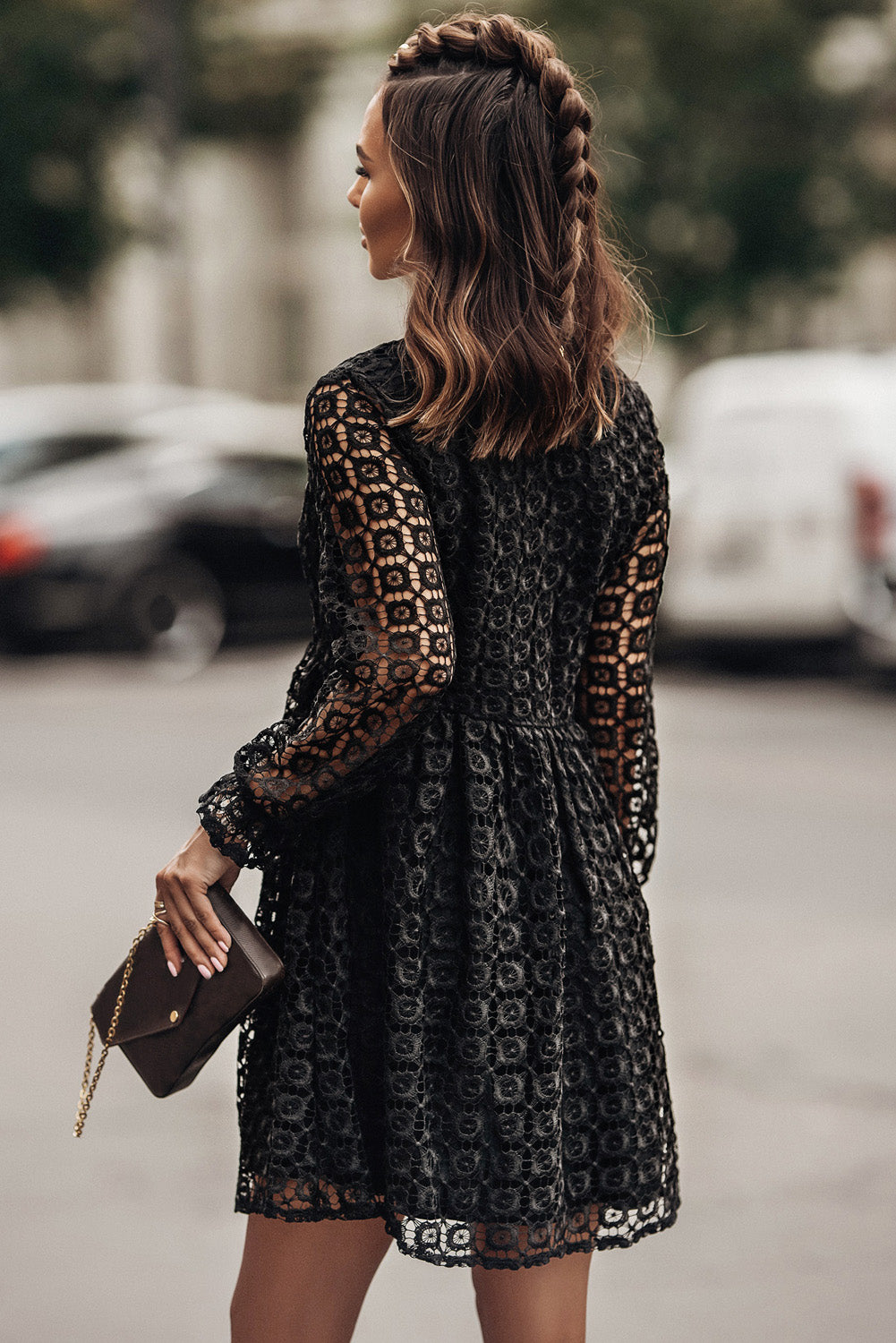 Buttoned Empire Waist Black Lace Dress - In Style Chics Boutique LLC