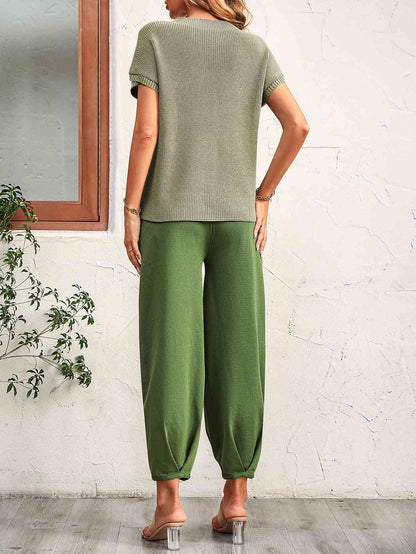 Round Neck Raglan Sleeve Tee and Long Pants Set - More Colors! - In Style Chics Boutique LLC