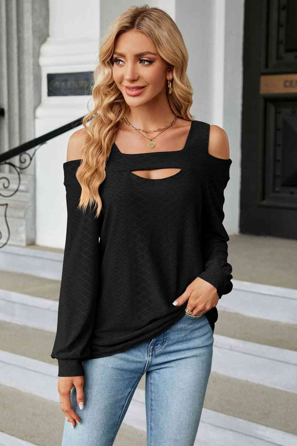 Cold Shoulder Square Neck Cutout Blouse - More Colors! - In Style Chics Boutique LLC