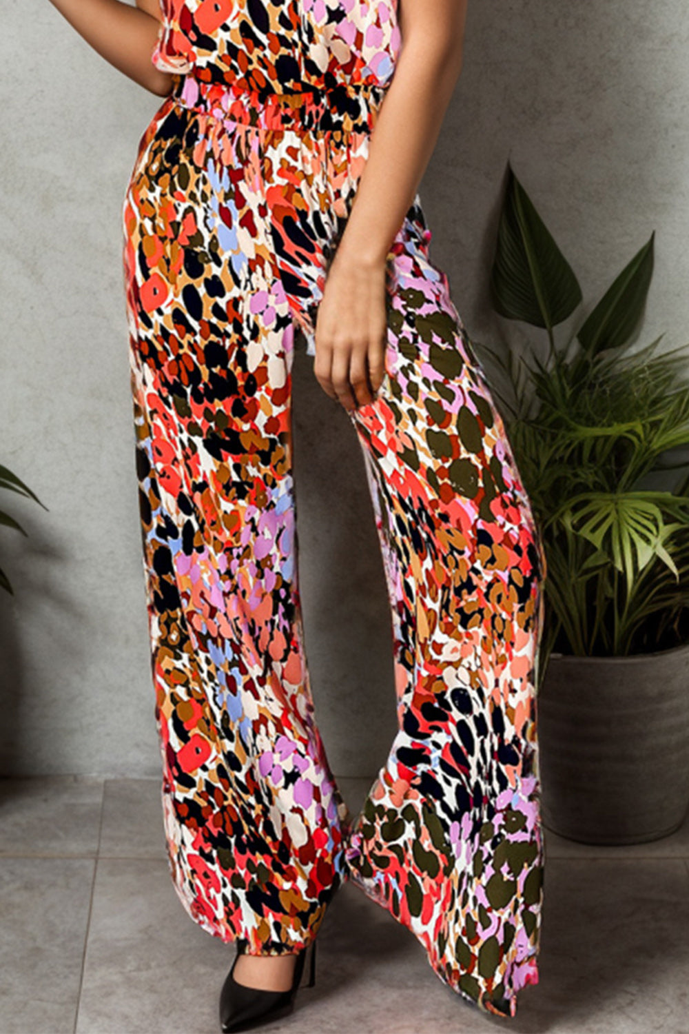 Tied Printed Mock Neck Top and Pants Set - In Style Chics Boutique LLC