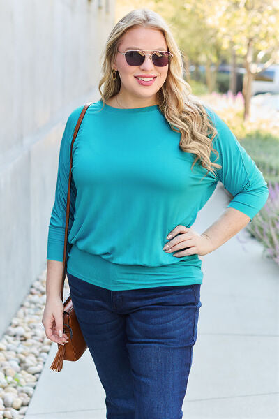 Basic Bae Full Size Round Neck Batwing Sleeve Blouse - More Colors! - In Style Chics Boutique LLC