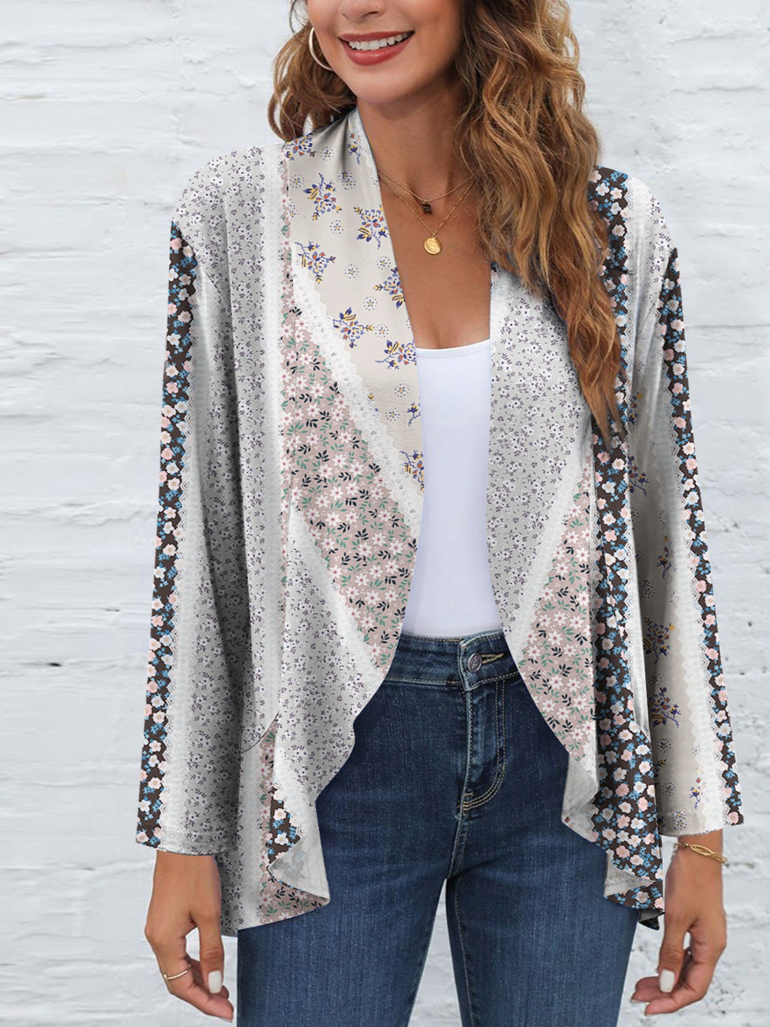 Printed Open Front Long Sleeve Cardigan - In Style Chics Boutique LLC