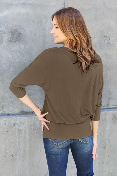 Basic Bae Full Size Round Neck Batwing Sleeve Blouse - More Colors! - In Style Chics Boutique LLC