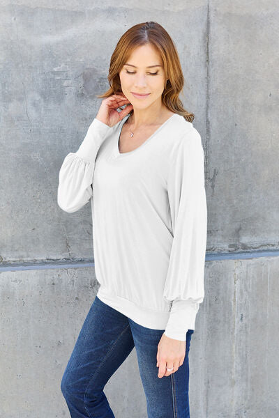 Basic Bae Full Size V-Neck Lantern Sleeve Blouse - More Colors! - In Style Chics Boutique LLC