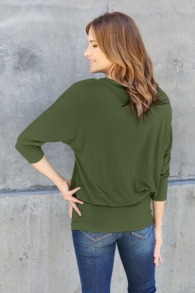 Basic Bae Full Size Round Neck Batwing Sleeve Blouse - More Colors! - In Style Chics Boutique LLC