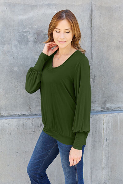 Basic Bae Full Size V-Neck Lantern Sleeve Blouse - More Colors! - In Style Chics Boutique LLC