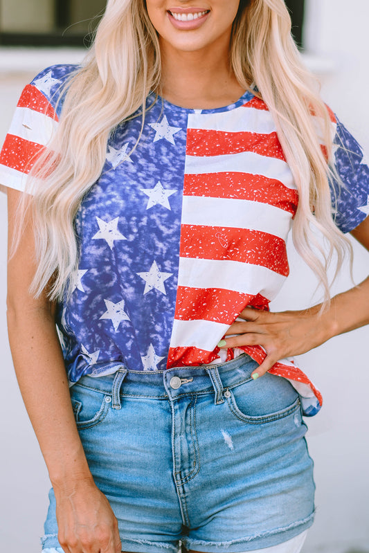 US Flag Round Neck Short Sleeve T-Shirt - In Style Chics Boutique LLC