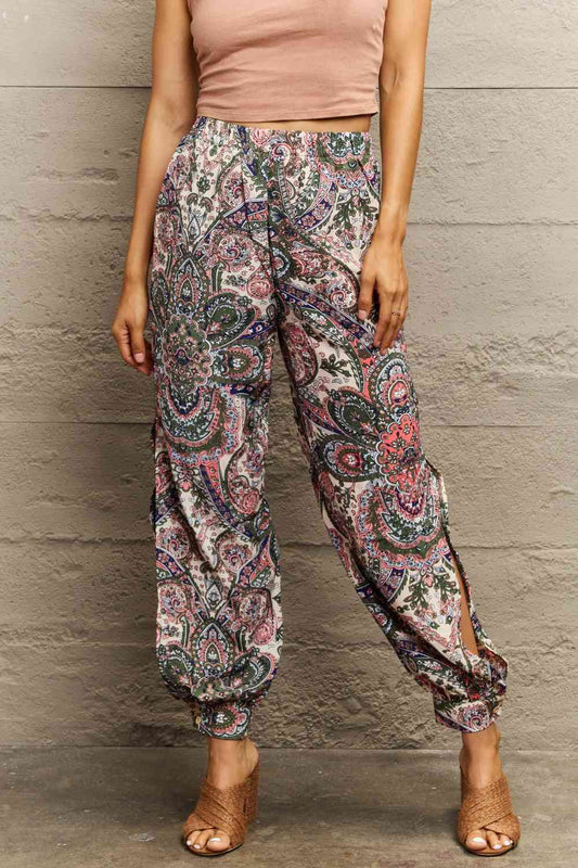 Printed Cutout Long Pants - In Style Chics Boutique LLC