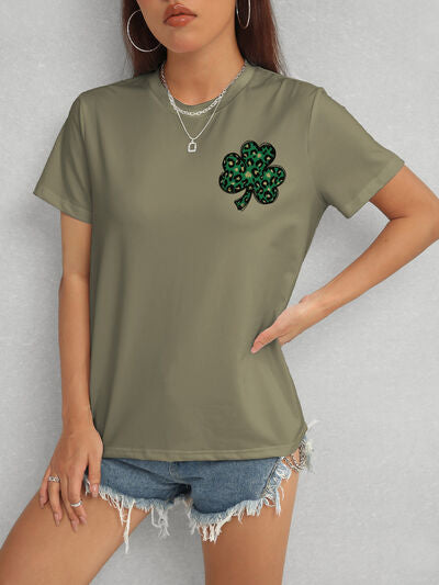 Lucky Clover Round Neck Short Sleeve T-Shirt - In Style Chics Boutique LLC