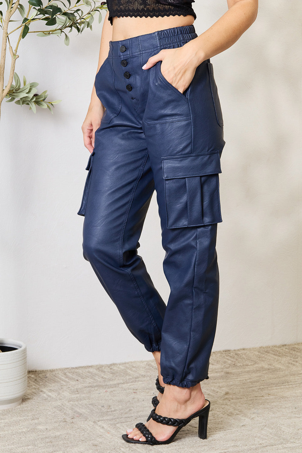 Kancan High Waist Faux Leather Cargo Joggers - In Style Chics Boutique LLC