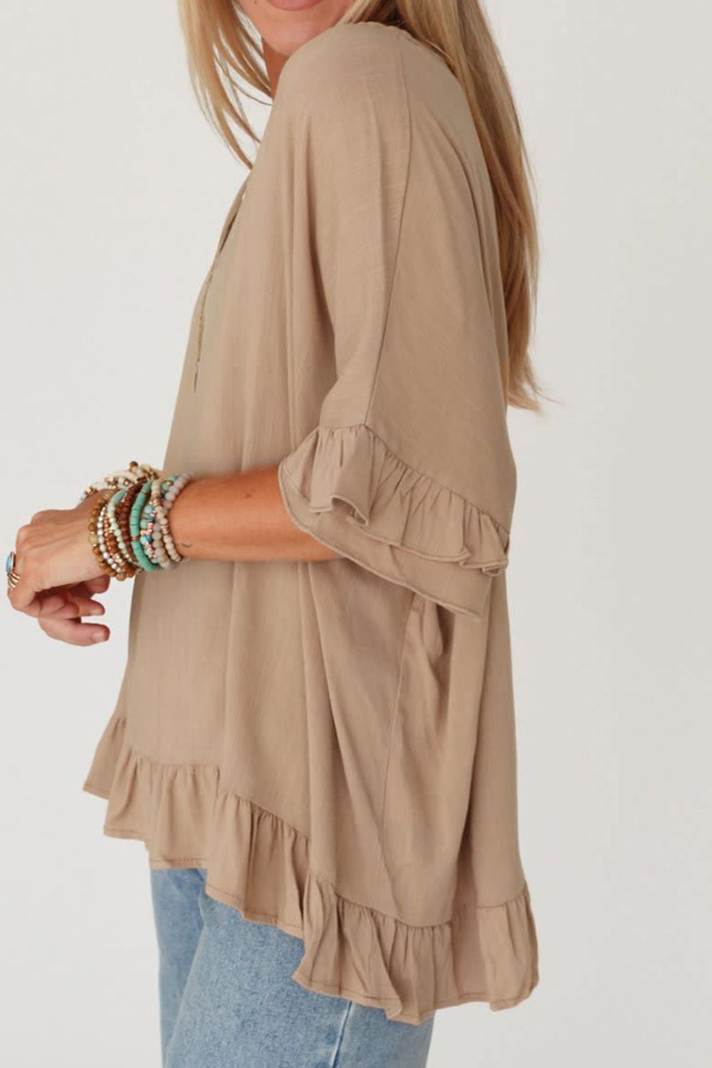 Ruffled V-Neck Half Sleeve Blouse - In Style Chics Boutique LLC