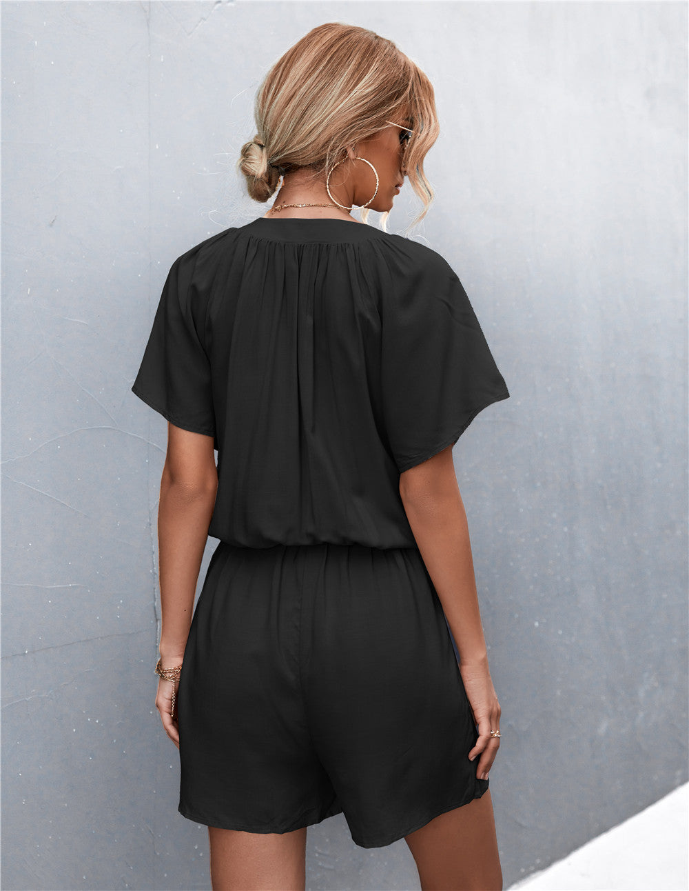 Buttoned Gather Detail Romper Also in Black! - In Style Chics Boutique LLC