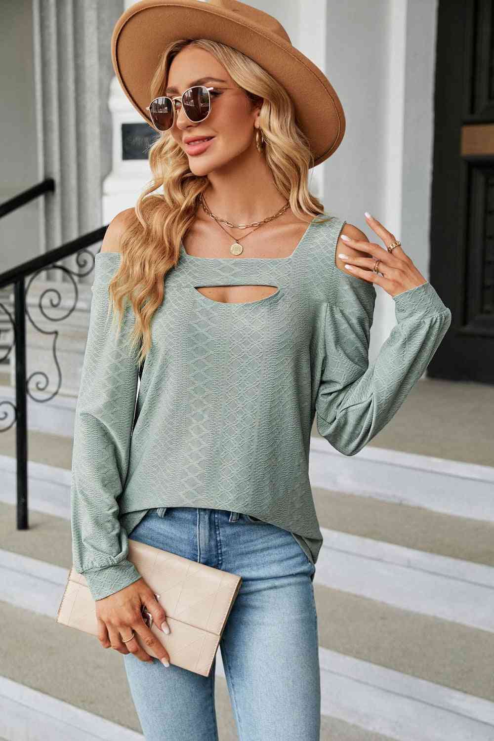 Cold Shoulder Square Neck Cutout Blouse - More Colors! - In Style Chics Boutique LLC