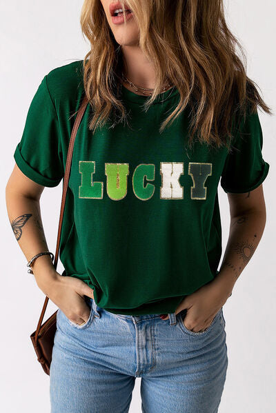 LUCKY Round Neck Short Sleeve T-Shirt - In Style Chics Boutique LLC