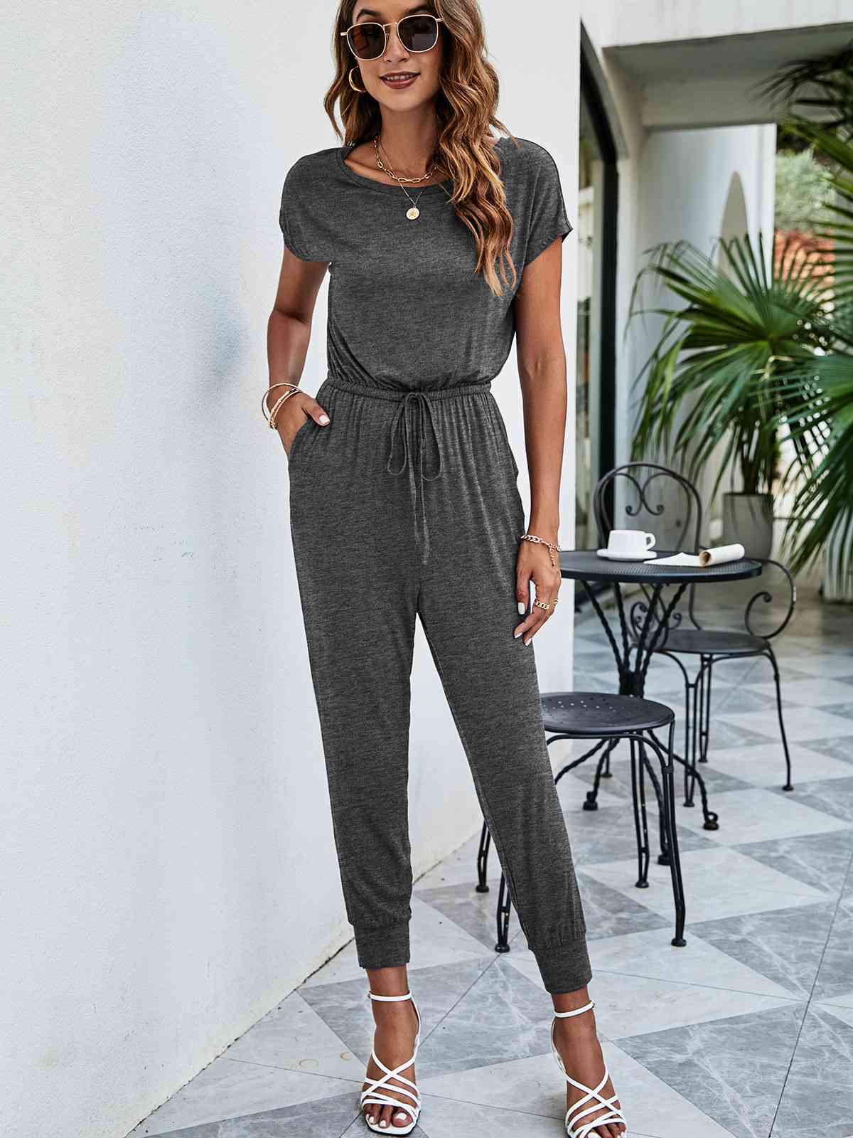 Drawstring Waist Short Sleeve Jogger Jumpsuit - More Colors! - In Style Chics Boutique LLC