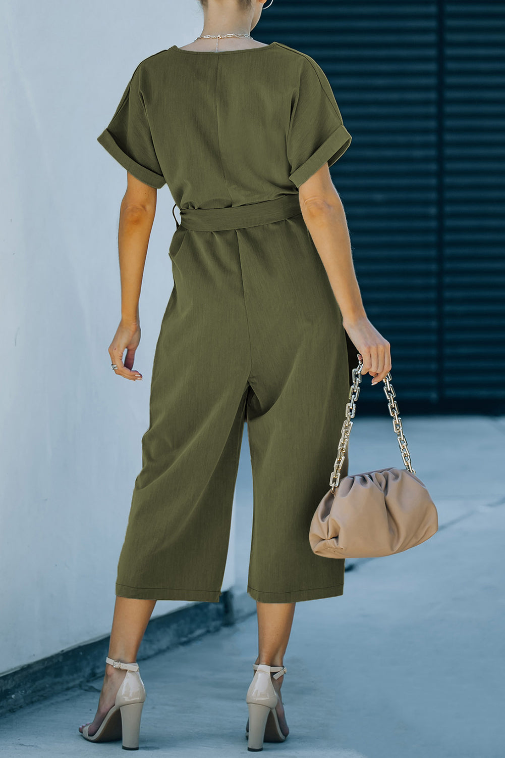 Tie-Waist Buttoned Cropped Jumpsuit - Moss or Misty Blue - In Style Chics Boutique LLC