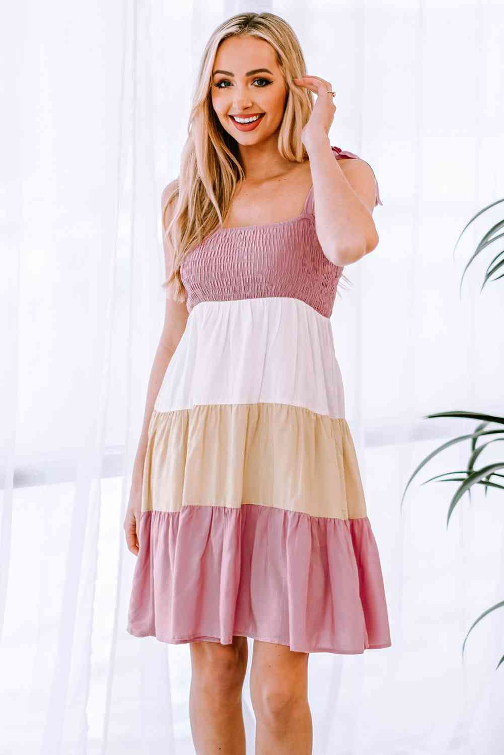 Color Block Tie Shoulder Tiered Dress - Also in Moonlit Mauve - In Style Chics Boutique LLC