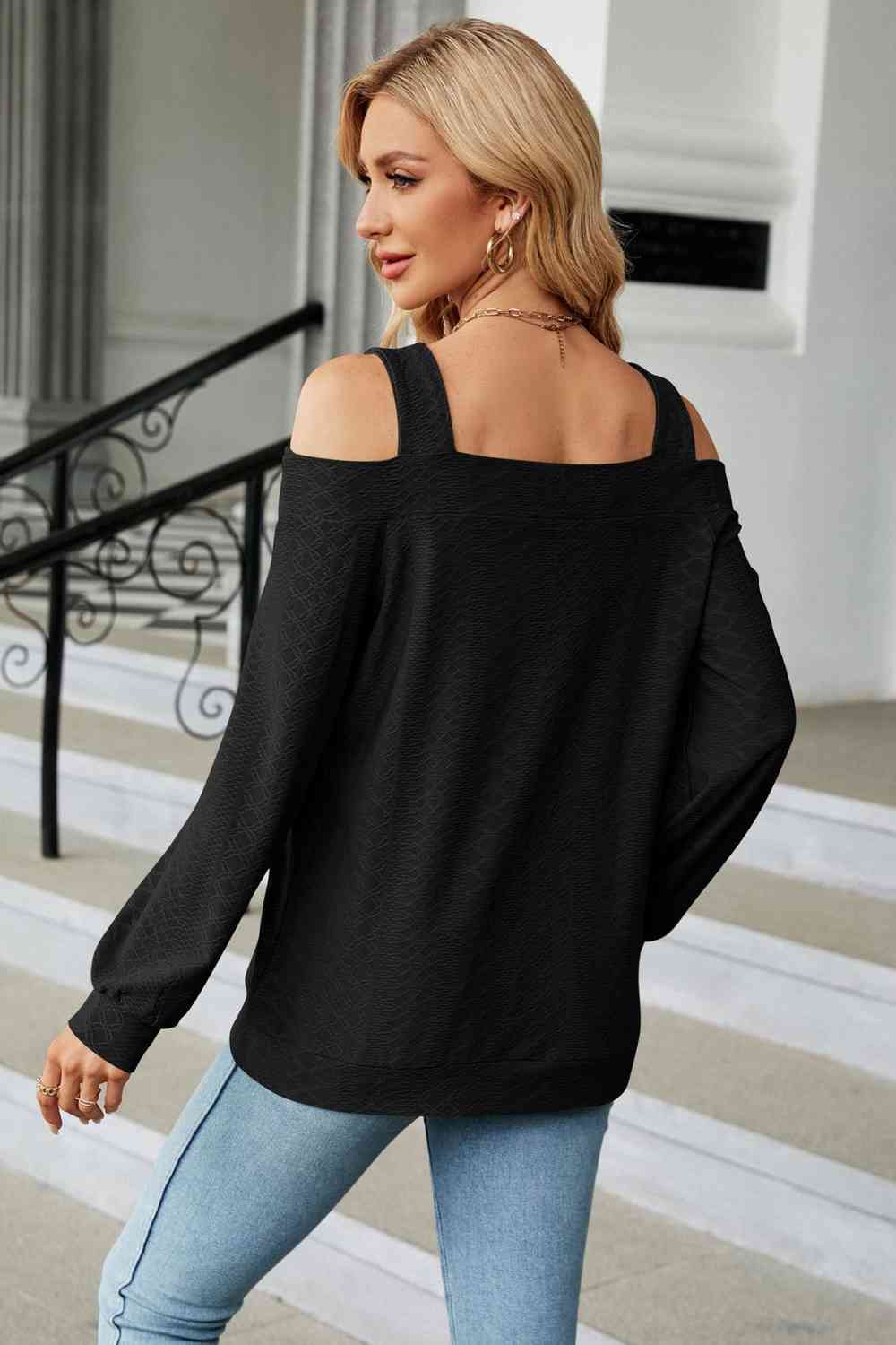 Cold Shoulder Square Neck Cutout Blouse - More Colors! - In Style Chics Boutique LLC