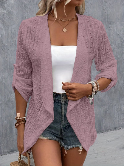 Eyelet Roll-Tab Sleeve Cardigan More Colors! - In Style Chics Boutique LLC