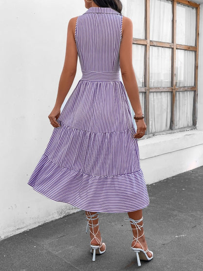 Striped Johnny Collar Sleeveless Midi Dress - More Colors! - In Style Chics Boutique LLC