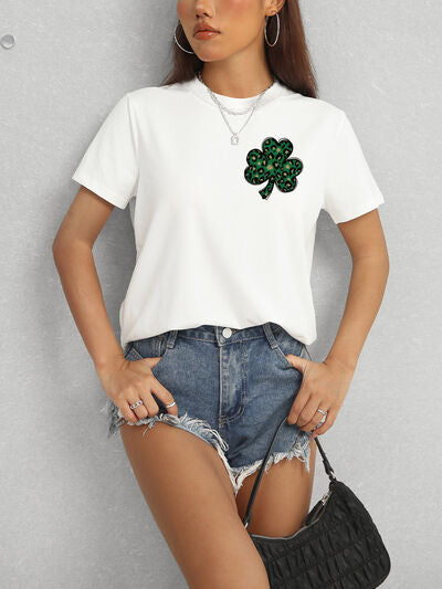 Lucky Clover Round Neck Short Sleeve T-Shirt - In Style Chics Boutique LLC