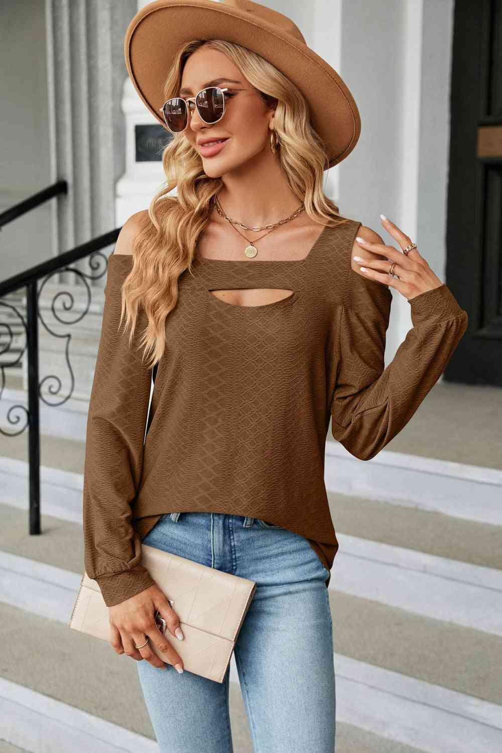 Cold Shoulder Square Neck Cutout Blouse - More Colors! - In Style Chics Boutique LLC