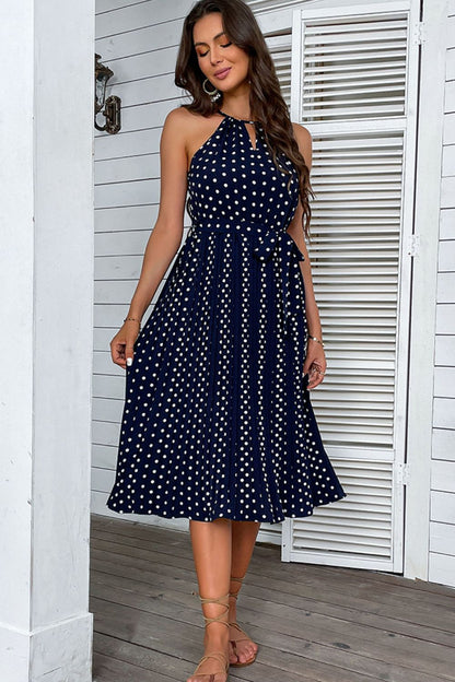 Polka Dot Tie-Waist Sleeveless Midi Dress - In Style Chics Boutique LLC