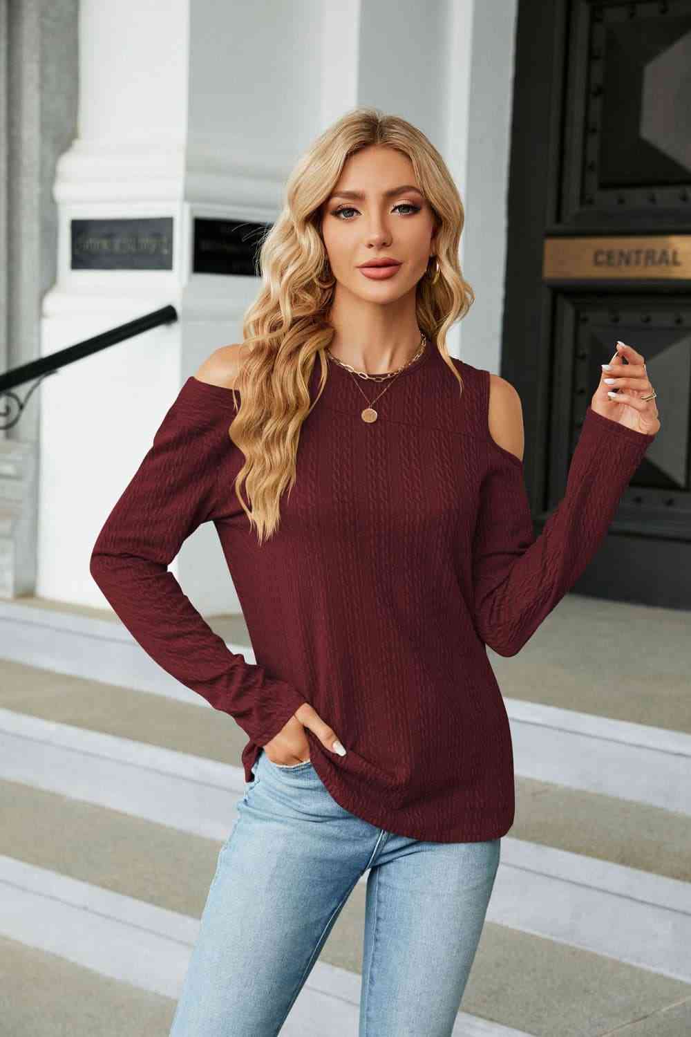 Dropped Shoulder Long Sleeve Blouse - More Colors! - In Style Chics Boutique LLC