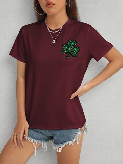 Lucky Clover Round Neck Short Sleeve T-Shirt - In Style Chics Boutique LLC