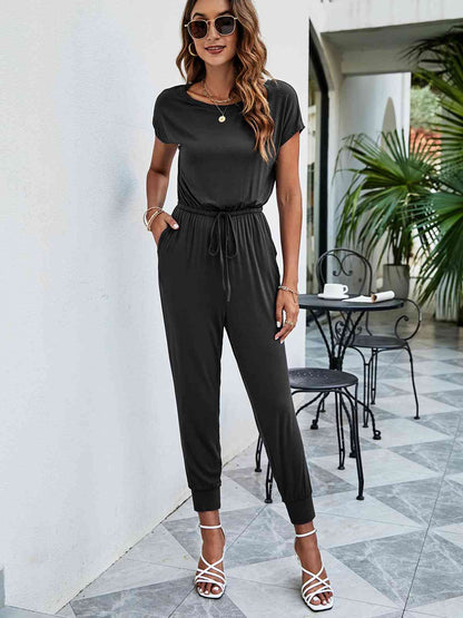 Drawstring Waist Short Sleeve Jogger Jumpsuit - More Colors! - In Style Chics Boutique LLC