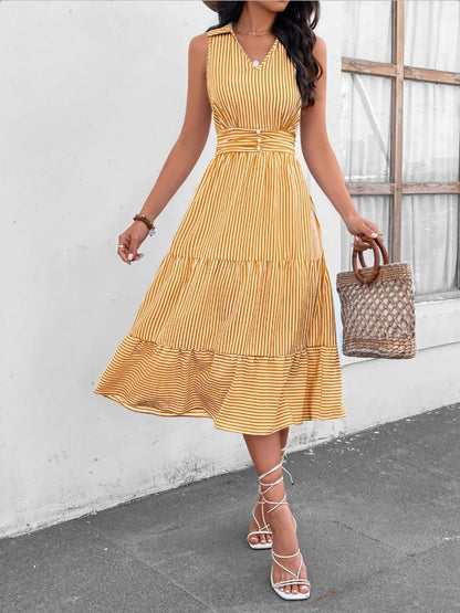 Striped Johnny Collar Sleeveless Midi Dress - More Colors! - In Style Chics Boutique LLC