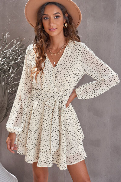 Tied Polka Dot Balloon Sleeve Layered Dress - In Style Chics Boutique LLC