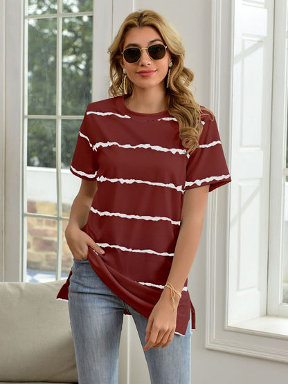 Striped Round Neck Short Sleeve T-Shirt- More Colors! - In Style Chics Boutique LLC