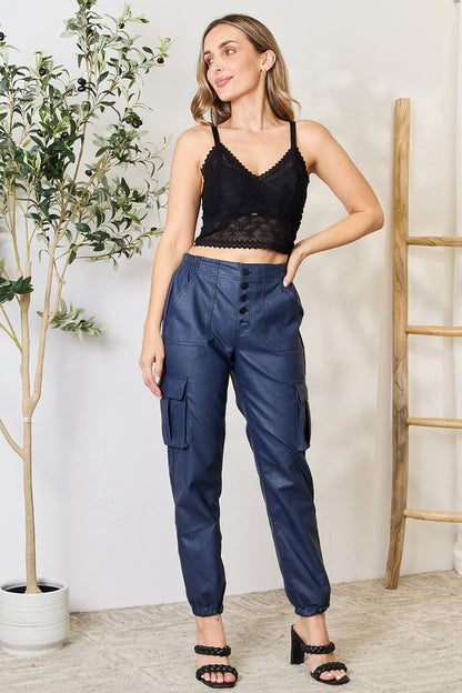 Kancan High Waist Faux Leather Cargo Joggers - In Style Chics Boutique LLC